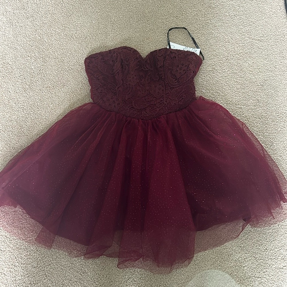 Strapless dark red mini dress - Picture 1 of 4